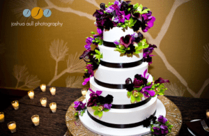 Ribbon and flowers in deep, rich colors create a delightful contrast Image provided by Organic Elements Event Design