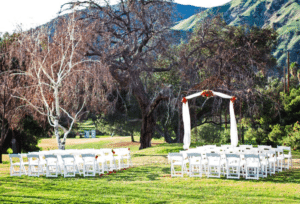 Bare winter branches create a dramatic wedding setting. Image provided by Wedgewood Sierra La Verne