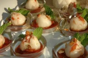 Stuffed Lychee Fruit with Pineapple Ginger sauce - Jays Catering