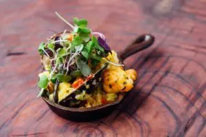 Paella Barcelona Traditional Spanish Paella, Served with Savory Saffron Rice, in a Mini Paella Pan