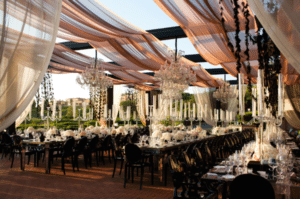 Airy and romantic outdoor room. Image provided by White Lilac Event Design
