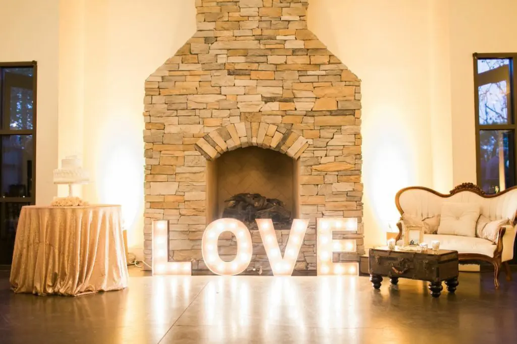 Marquee letters create a lovely reflection. Image provided by Signature Party Rentals Photography by Rachael McCall Photography