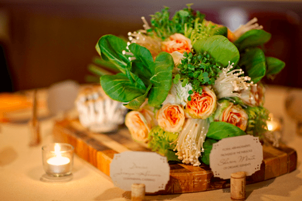 Bean And Radish Sprouts Combined With Kale And Roses, Displayed On A Cutting Board. Design - Organic Elements